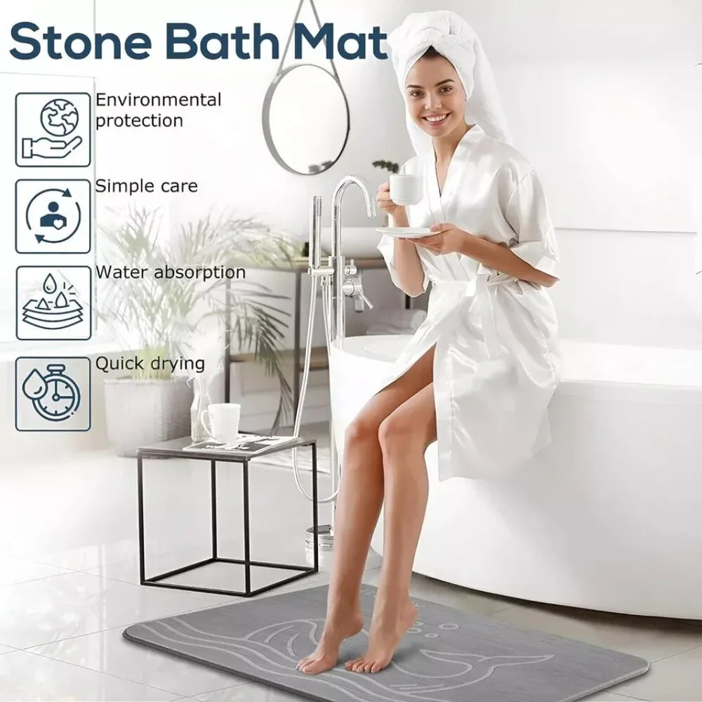 CHTENZY Stone Bath Mat, Diatomaceous Earth Bath Mat Non-Slip Absorbent Bath Ston